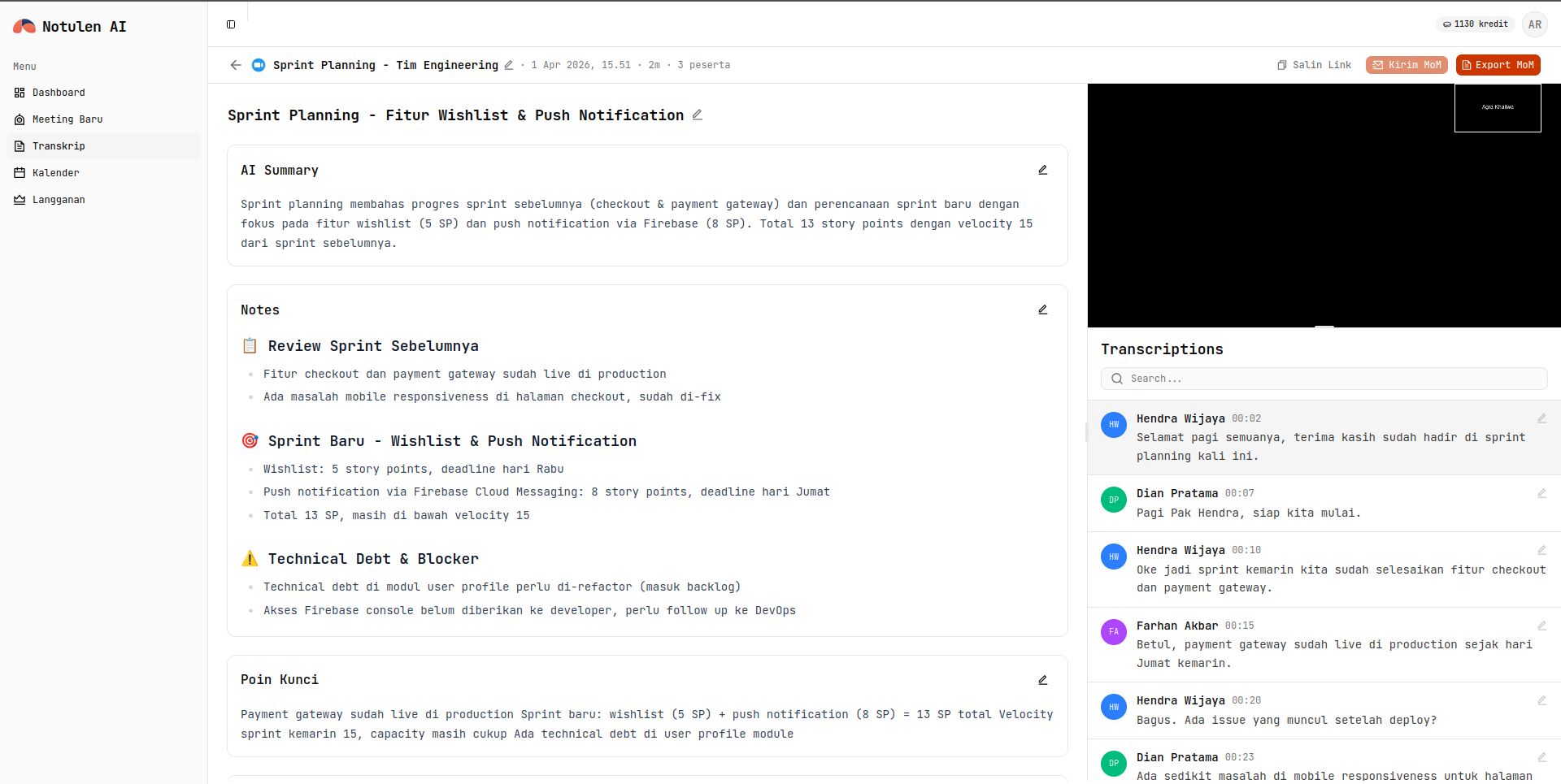 Notulen AI — Dashboard Preview
